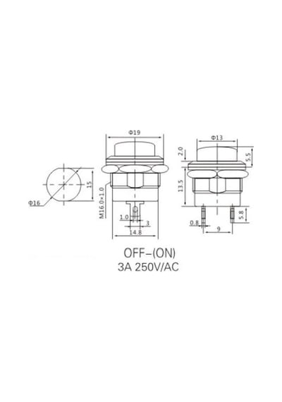 Ic-180a 16mm Yaylı Push Buton R13-507 Mavi