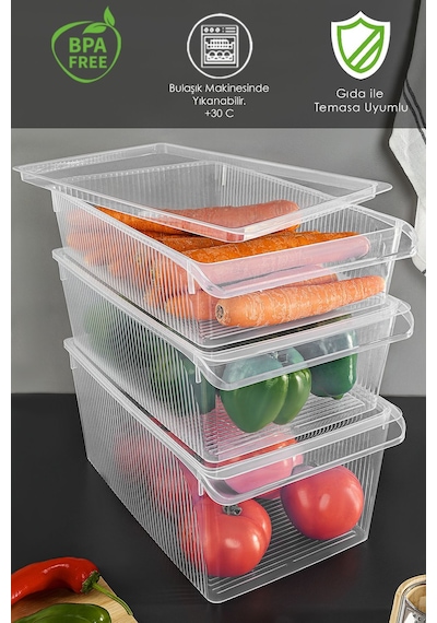 9'lu Kapaklı Buzdolabı Düzenleyici Set - Meyve Sebze Saklama Kabı Dolap İçi Organizer 3x 4-6-8 Lt Şeffaf