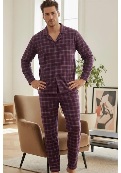 Siyah İnci Erkek Ekoseli %100 Pamuklu Örme Düğmeli Pijama Takım 7985 Mor Ekose Siyah İnci Erkek Ekoseli %100 Pamuklu Örme Düğmeli Pijama Takım 7985 Mor Ekose