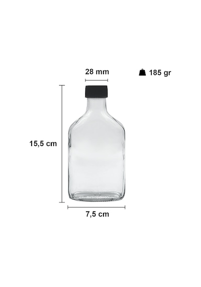 Afracam Cold Brew Yassı Şeffaf 200 ML Siyah Kapaklı Cam Şişe 52 Adet