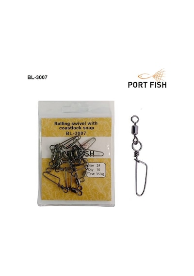 Portfish Bl3007 Rolling Swivel With Coastlock Snap Klips
