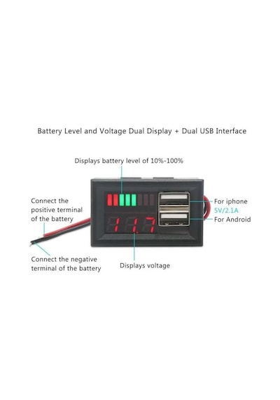 Akü Kapasite Göstergesi Voltmetreli Ve Usb Çıkışlı-4501