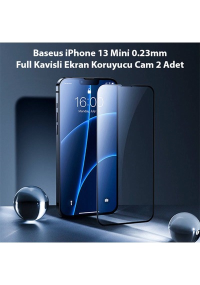Baseus Apple Uyumlu   iPhone 13 Mini 0.23Mm Full Kavisli Ekran Koruyucu Cam Siyah