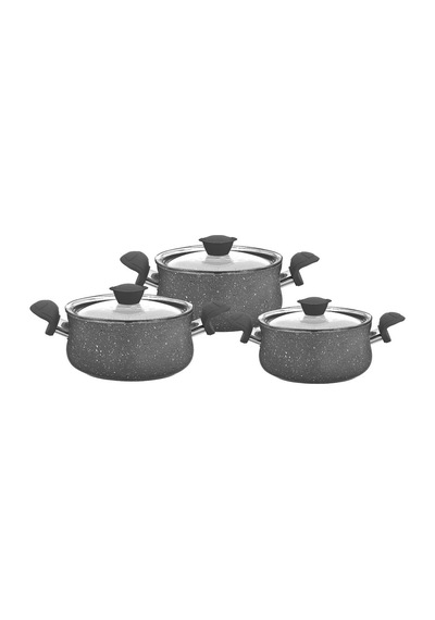 Oms 6 Parça Granit Güveç Set Gri Renk