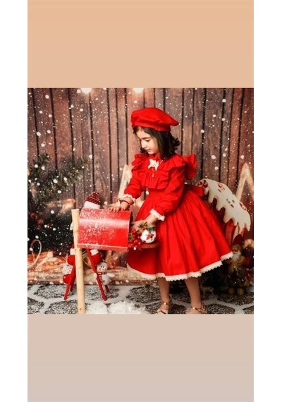 H L Y Karol Tasarım Kırmızı Yılbaşı Vintage Kız Bebek Elbisesi,fotoğraf Çekim Elbisesi,0-12 Yaşa Uygun Kırmızı
