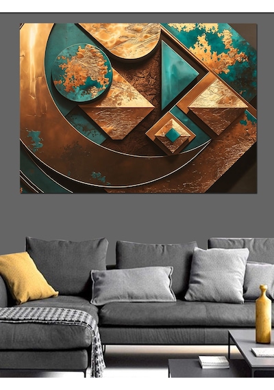 Metal Ve Geometrik Sanat Dekoratif Kanvas - Mdf Ahşap Tablo