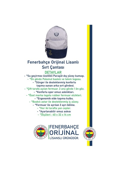 Fenerium Fenerbahçe Orijinal Lisanslı Spor Sırt Çantası Paraşüt Kumaş Fb Okul Çantası Bej