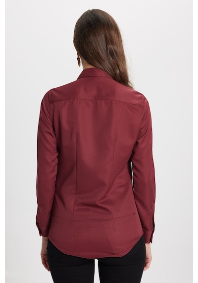 Tudors Kadın Slim Fit Dar Kesim Vucüda Oturan Uzun Kollu Gizli Düğme Detaylı Bordo Basic Gömlek-42048