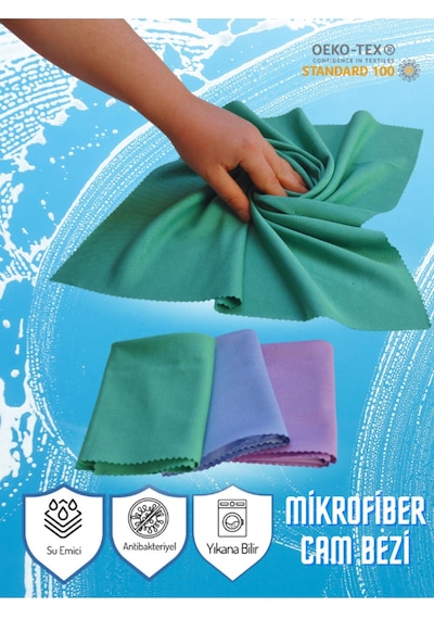 Mikrofiber Su Emici İz Bırakmayan Cam Bezi 3'lü 40 x 60 CM