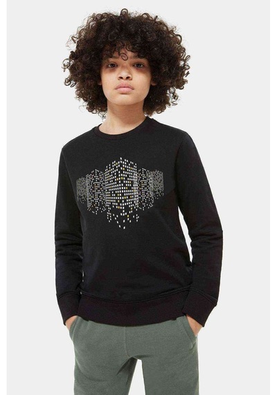 Tshirthane Dot Building Baskılı Unisex Çocuk Siyah Sweatshirt Siyah