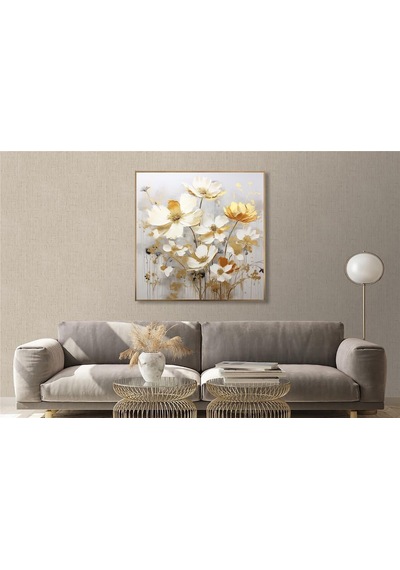 Yağlı Boya Dokulu Tablo Modern Papatyalar Altın Çerçeveli U02015-178870