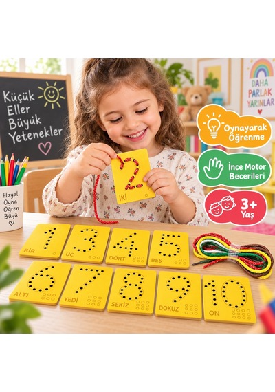 Eğitici Ahşap Sayılar Ip Geçirme Montessori El Kası Geliştirme