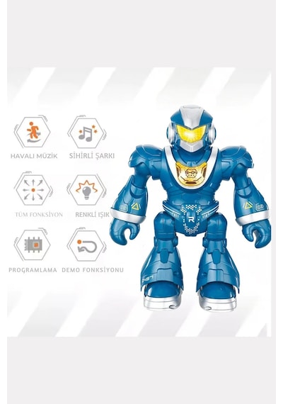 Uzaktan Kumandalı Akıllı Robot Oyuncak - Işıklı, Müzikli, Dans Eden Programlanabilir, 23cm Mavi