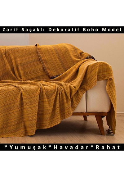 Püskül Boho Çift Kişilik Yatak Örtüsü Ve Pike /%100 Pamuklu İnce Hafif Yazlık Battaniye &amp Dekoratif Koltuk Çok Renkli