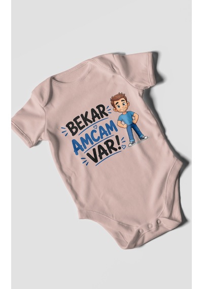 Morivokids Bekar Amcam Var Kısa Kollu Bebek Body %100 Pamuk Pastel Pembe