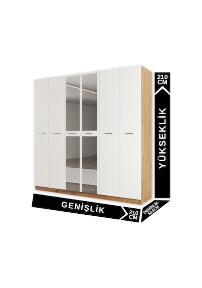 Aeka Ae-2191 Hisar Aynalı 6 Kapaklı Çok Bölmeli Askılı Ve Raflı Geniş Hacimli Gardırop 210x210 Cm Atlantik Çam - Beyaz Aeka Ae-2191 Hisar Aynalı 6 Kapaklı Çok Bölmeli Askılı Ve Raflı Geniş Hacimli Gardırop 210x210 Cm Atlantik Çam - Beyaz