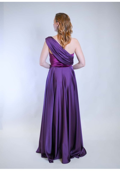 Crystalia Opia Dress Saten Kadife Detaylı - Mor Mor