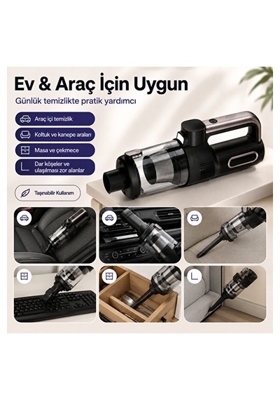 El Tipi Süpürge 20.000 Pa 120w, 3 Ü 1 Arada Vakum Üfleme Şişirme Özellikli, 2 Kademeli Şarjlı Araç Ve Ev 20000 Pa