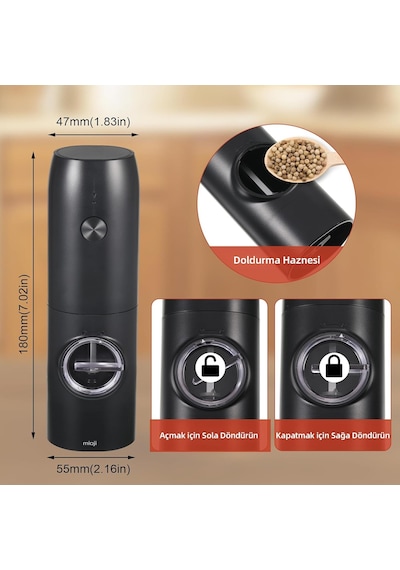 Mioji SG2 Yeni Nesil 600 mAh Şarj Üniteli Işıklı Tuz Karabiber Değirmeni Mioji SG2 Yeni Nesil 600 mAh Şarj Üniteli Işıklı Tuz Karabiber Değirmeni