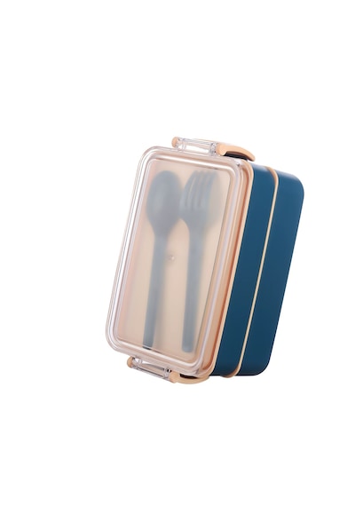 Fely Çatal Kaşıklı Çift Katlı Beslenme Kabı Lunch Box Toplam 900 Ml 400 Ml Ve 500 Ml Lacivert