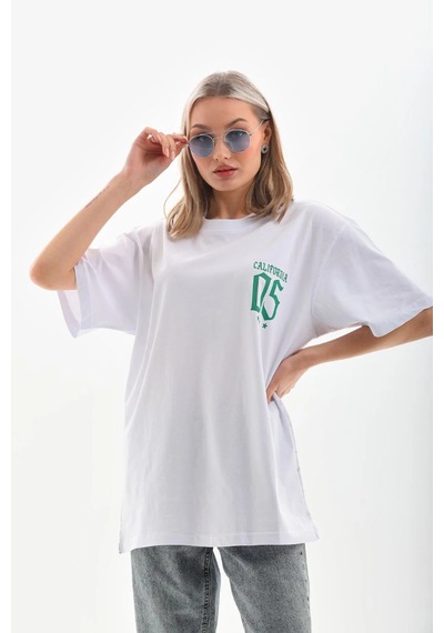 Novalisse Kadın Kısa Kol Oversize Baskılı T-shirt - Beyaz Çoklu Renk