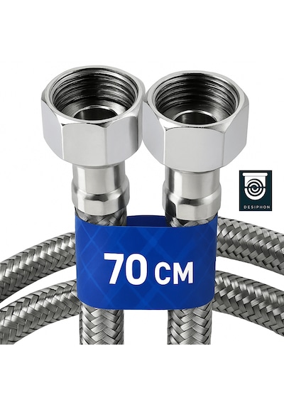 70 Cm Paslanmaz Çelik Örgülü Flex Hortum 3/8"x3/8" Klozet& ... Gri - Gümüş