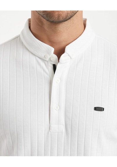 Özeniş Erkek Polo Yaka Slim Fit Çizgili Desen Kaşkorse T-shirt Beyaz