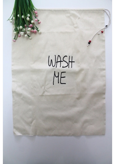 Wash Me Baskılı Çok Amaçlı Kirli Torbası 50x70cm Bej