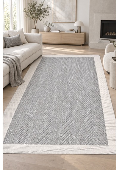 Kesit Sisal Görünümlü Gri Ekru Modern Dekoratif Halı Mutfak Salon Koridor Robot Süpürge Uyumlu Kolay Temizlenir Gri/ekru
