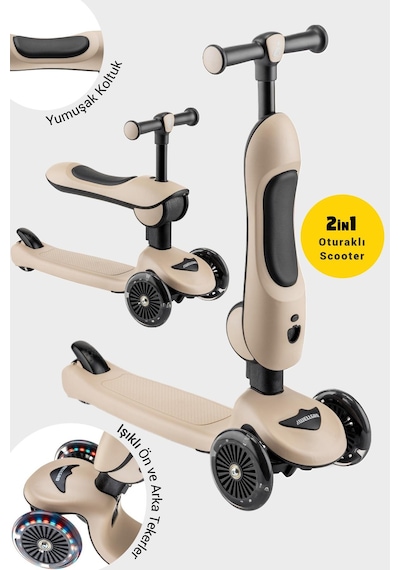 Wellgro Easy Go Oturaklı Ve Işıklı Scooter, Kahve