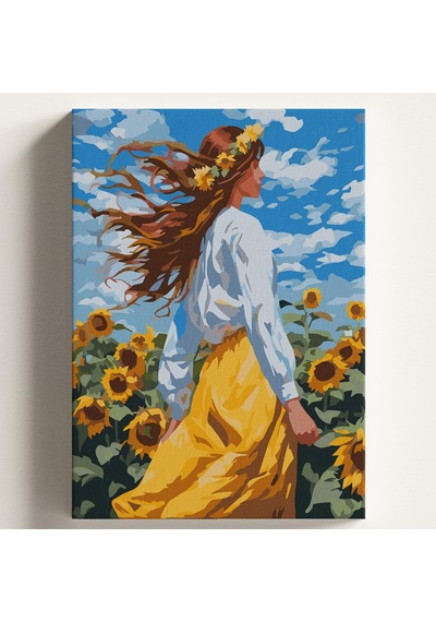 Sayılarla Boyama Tuval Hobi Seti Ayçiçeği Tarlası Temalı Fırça Ve Boya Dahil Set Çıtalı 40x50 Cm Kendin Ya