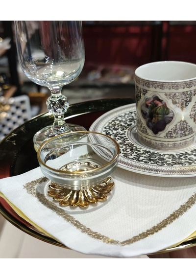 Alfafe Home 6 Adet Kahve Yanı Gold Metal Ayaklı Lokumluk Şekerlik Şeffaf