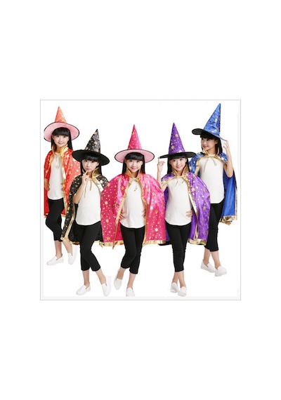 Yıldız Desenli Hallloween Cadı Şapkası, 38cm - Kırmızı