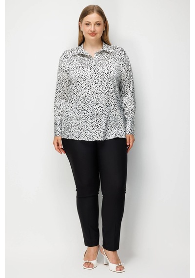 Moda İlgi Kadın Büyük Beden Puan Desenli Oversize Saten Gömlek 0101 Siyah