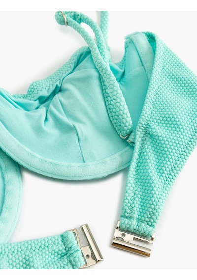 Koton Koton X Şahika Ercümen - Balenli Bikini Üstü Dokulu Turkuaz 4sak10236mm