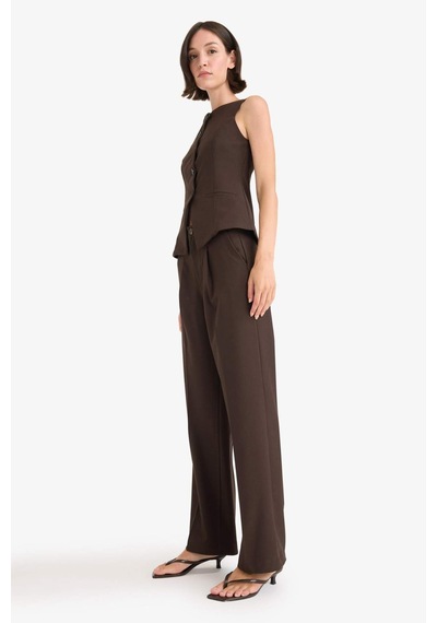 Defacto Wide Leg Fermuarlı Yüksek Bel Standart Boy Pantolon E7238ax25aubn340 Kahve