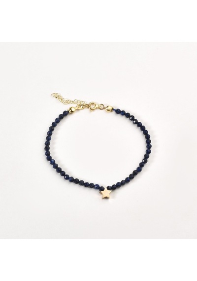 14 Ayar Altın Kaplama Lapis Lazuli Doğal Taşlı Yıldız Gümüş Bileklik - Bgs00107 Altın