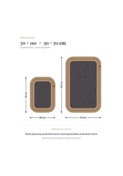 Banyo Paspası Takımı 70x110+50x70 Cm Düz Antrasit Gri & Hasır