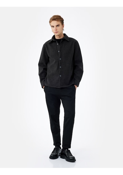 Koton Straight Fit Pike Kumaş Cep Detaylı Rahat Kesim Beli Bağcıklı Pantolon Siyah 7wam40003hk