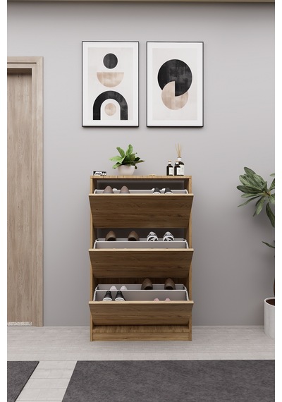 Mirobi Kembe 3 Bölmeli Açılır Modern Dekoratif Ayakkabılık Çam Çam