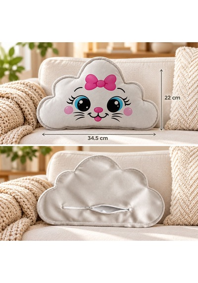 Bk Gift Sevimli Yüz Tasarımlı Gri Bulut Yastık-8 - Bebek Ve Çocuk Odası Dekoratif Yastık 34,5x22 Cm
