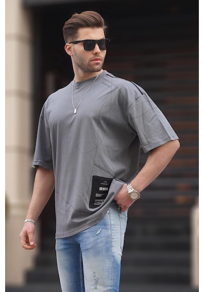 Madmext Füme Desenli Oversize Erkek Tişört 7004-füme Füme