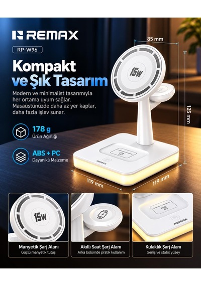 33w Aydınlatmalı 3 Ü 1 Arada Kablosuz Şarj Cihazı