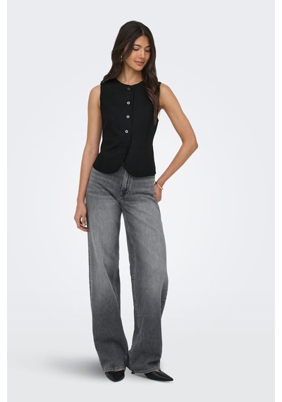 Only Onlgoa Regular Fit Bisiklet Yaka Düğmeli Yelek Bayan Yelek 15363724 Siyah
