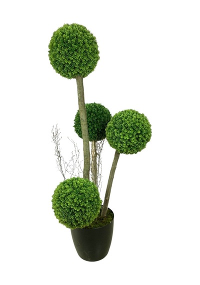 Cihan Çiçekçilik 4'lü Çamdalı Şimşir Top 170 Cm Yapay Ağaç 30x30 Metal Saksı Yeşil