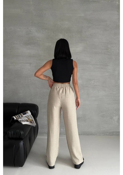 Neşeli Butik Kadın Bej Modal Kumaş Bol Paça Pantolon Nbg003