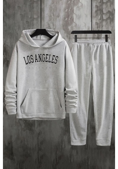 Uyguntarz Unisex Los Angles Baskılı Eşofman Takımı Gri