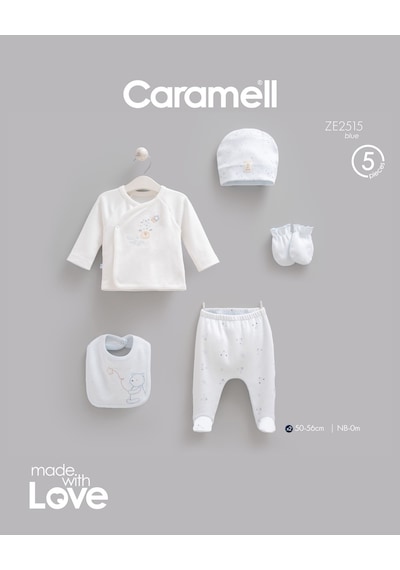 Caramell Teddy Bear 5'li Hastane Çıkışı Zıbın Seti Mavi renkli