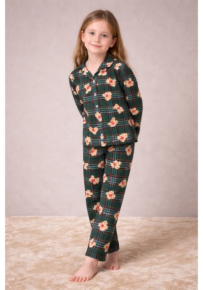 Beka Kids Yeşil Ekose Ve Ayıcık Desenli Uzun Kollu Önden Düğmeli Gömlek Yaka Kız Çocuk Mevsimik Pijama Takımı Beka Kids Yeşil Ekose Ve Ayıcık Desenli Uzun Kollu Önden Düğmeli Gömlek Yaka Kız Çocuk Mevsimik Pijama Takımı