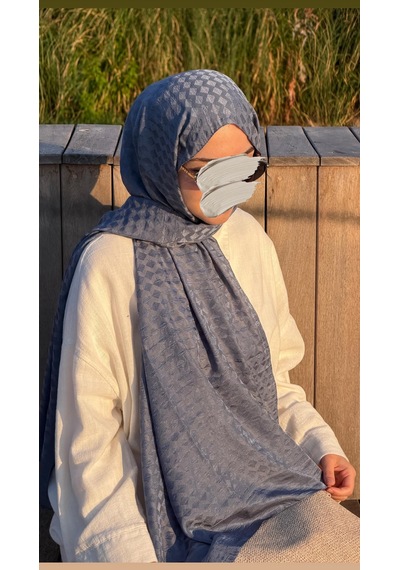 Qalortex Scarf Premium Pamuklu Jakar Şal-buz Mavi